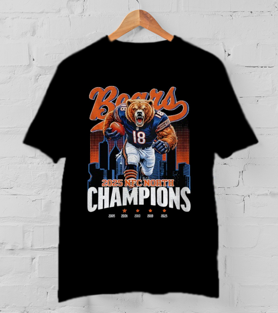 Chicago Bears NFC North Champions 2025 Football Team Victory Celebration T-Shirt