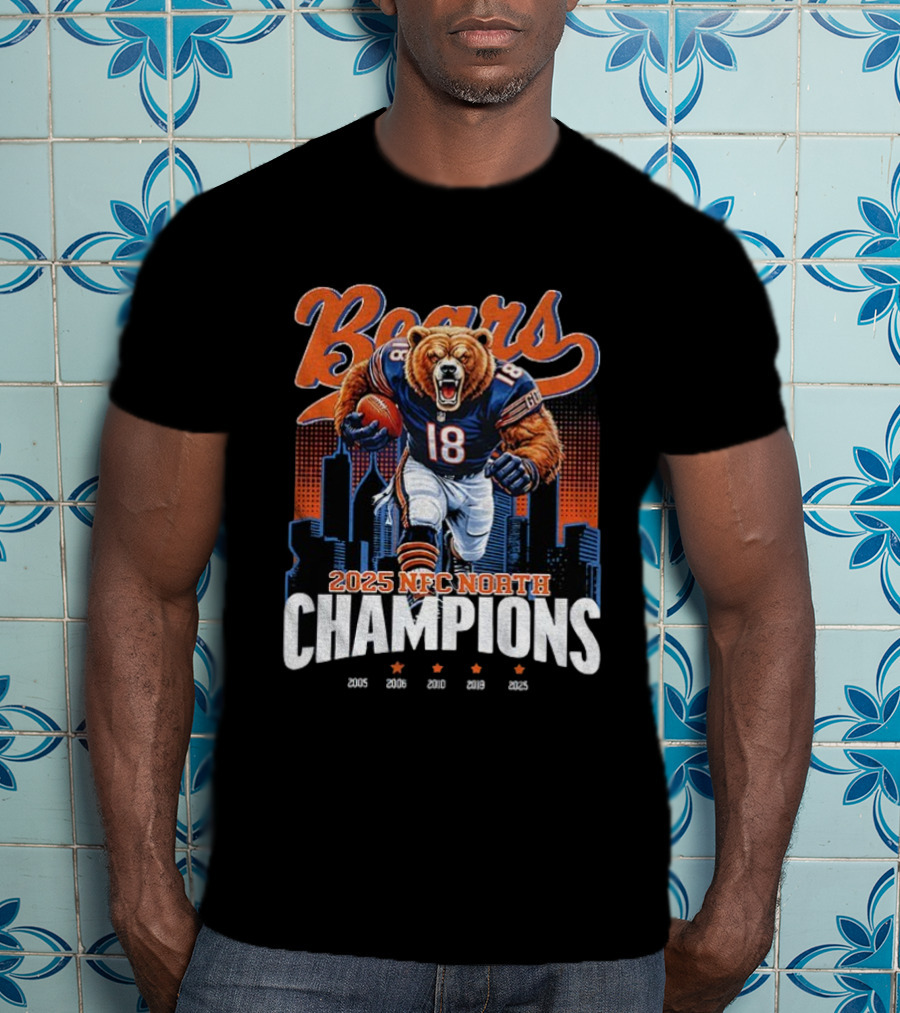Chicago Bears NFC North Champions 2025 Football Team Victory Celebration T-Shirt