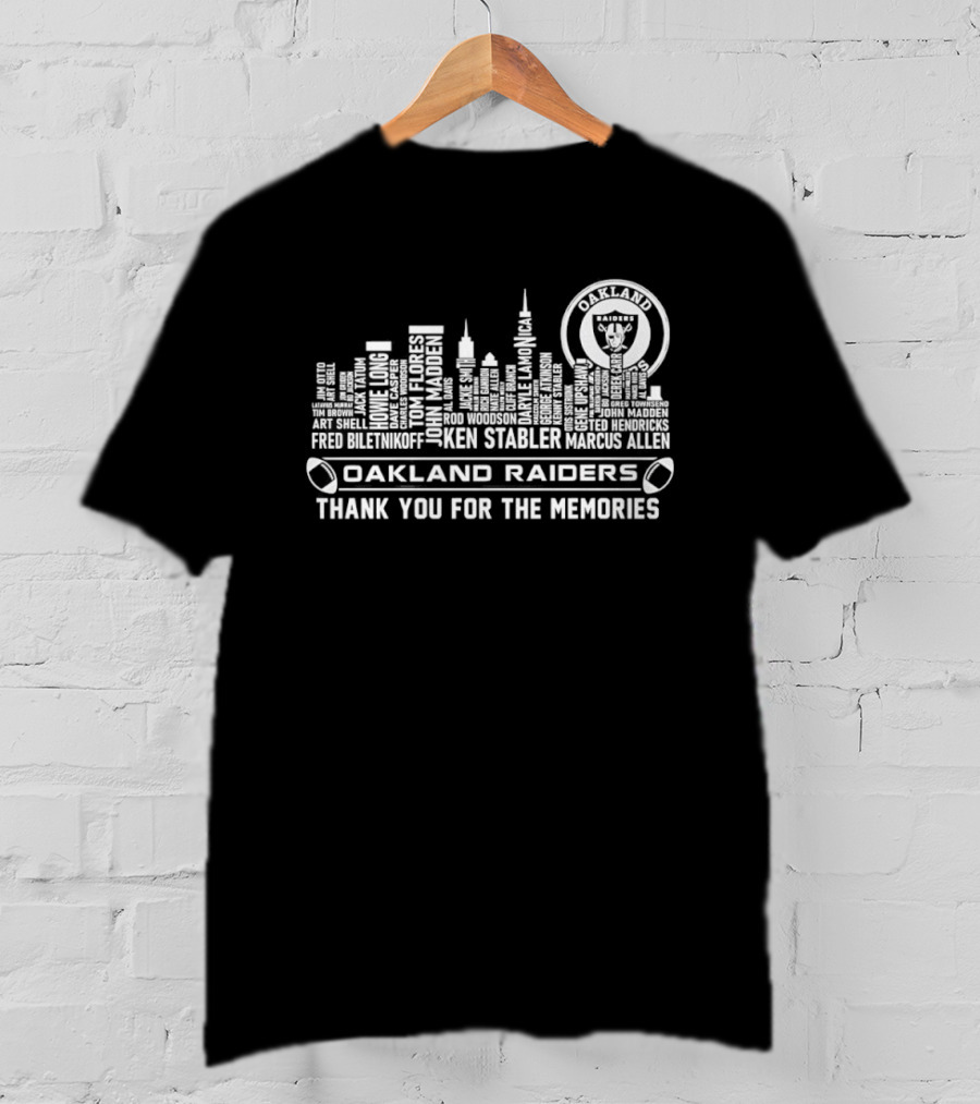 Oakland Raiders Ken Stabler Fred Biletnikoff Willie Brown City Skyline Thank You For The Memories T-Shirt