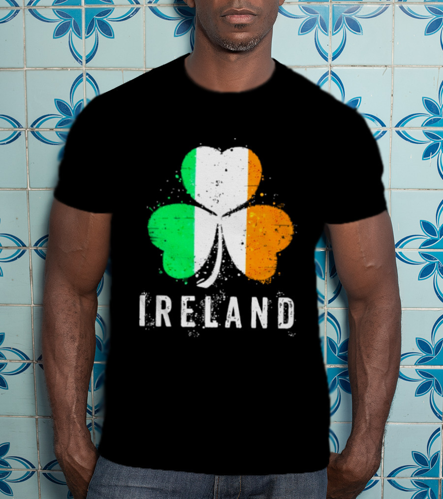 Ireland Flag On Shamrock For Proud Irish On St Patrick’s Day T-Shirt