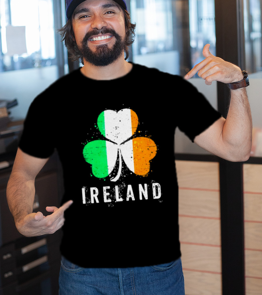 Ireland Flag On Shamrock For Proud Irish On St Patrick’s Day T-Shirt