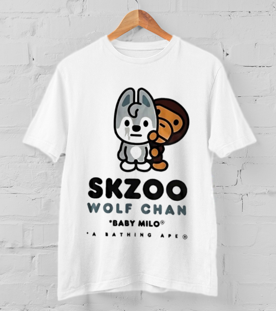 SKZOO Wolf Chan Baby Milo BAPE Stray Kids Collaboration T-Shirt