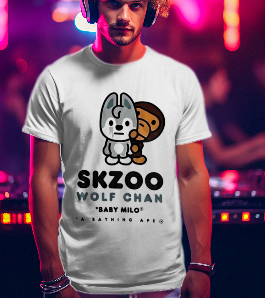 SKZOO Wolf Chan Baby Milo BAPE Stray Kids Collaboration T-Shirt