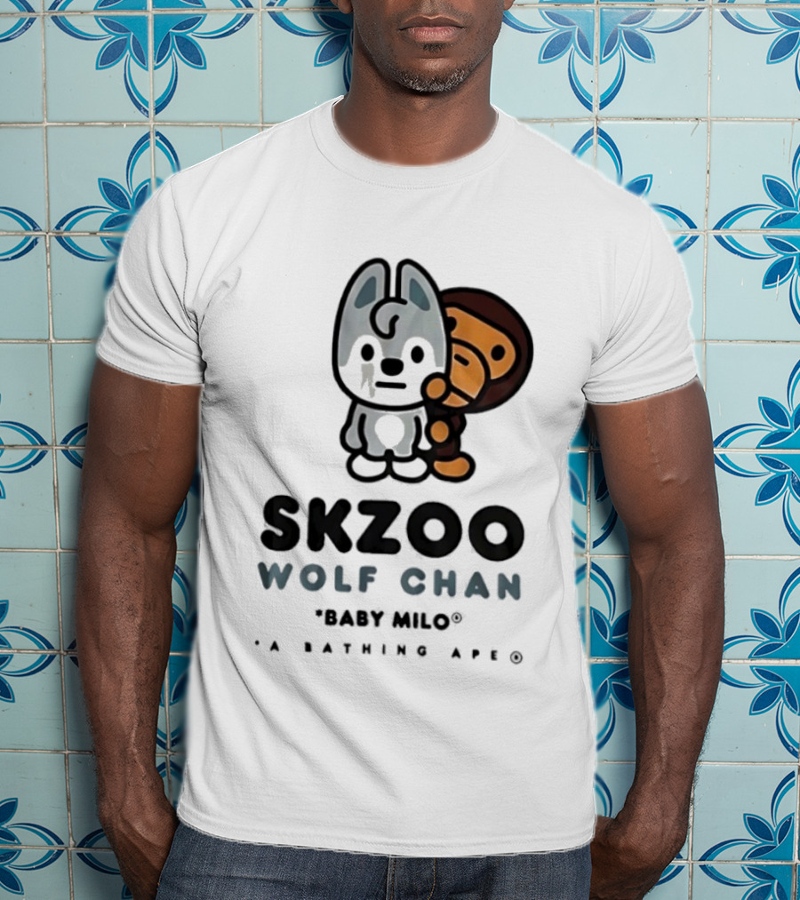 SKZOO Wolf Chan Baby Milo BAPE Stray Kids Collaboration T-Shirt