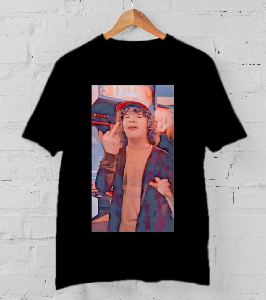 Dustin Henderson Stranger Things Arcade Scene Middle Finger Pose T-Shirt