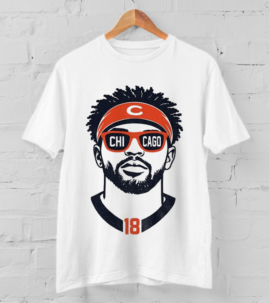 Caleb Williams 18 Chicago Bears Cartoon Sunglasses Headband T-Shirt