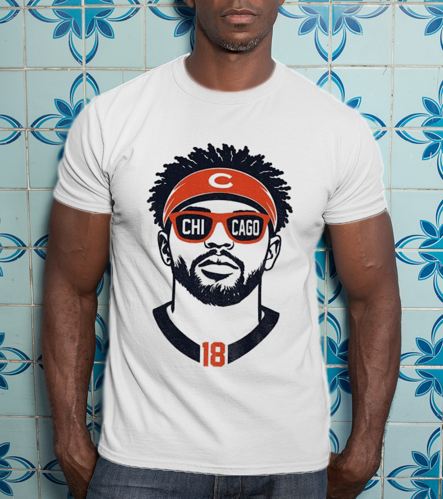 Caleb Williams 18 Chicago Bears Cartoon Sunglasses Headband T-Shirt
