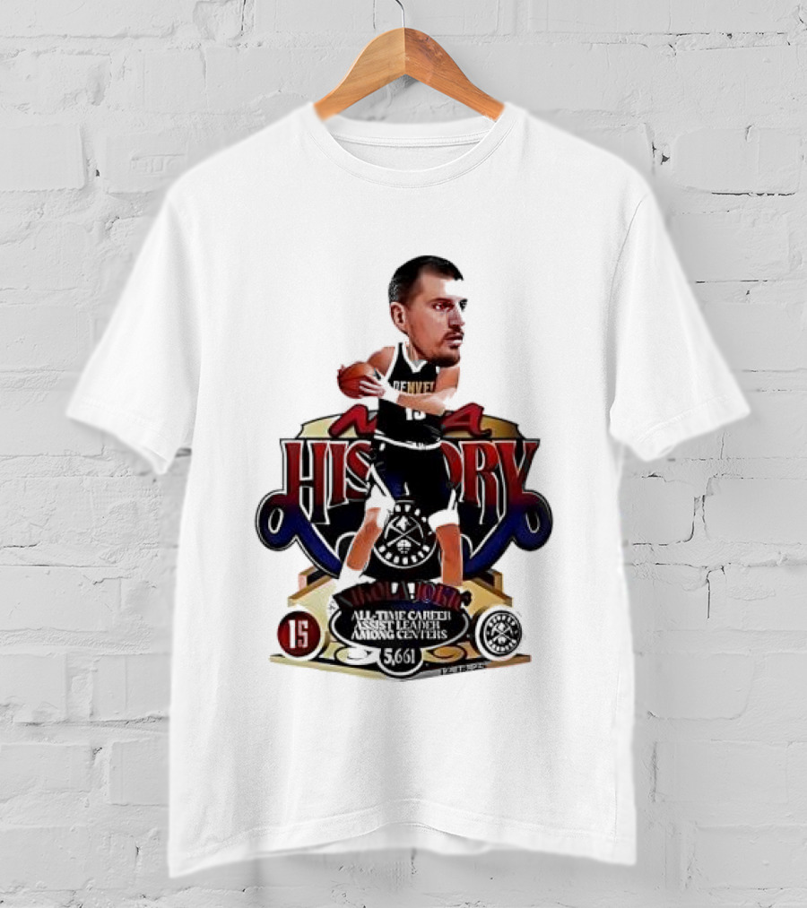 Nikola Jokic Nuggets NBA History All Time Basketball Cartoon T-Shirt
