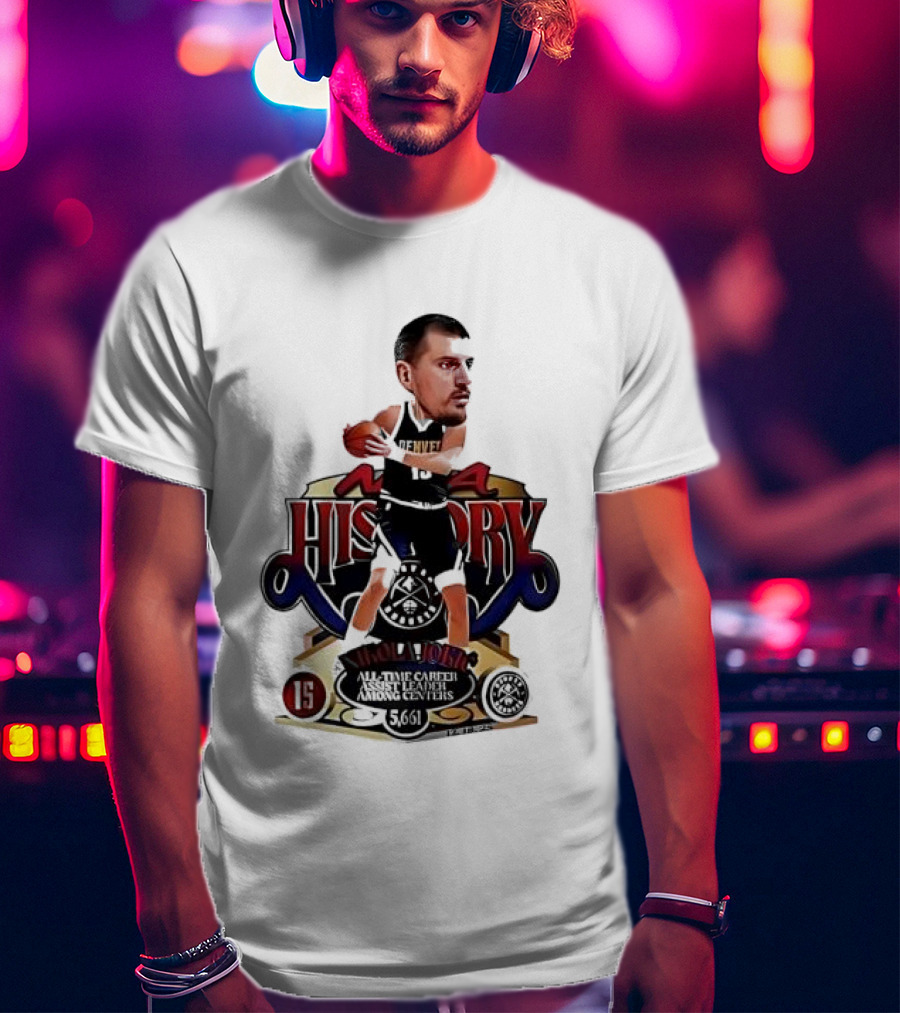 Nikola Jokic Nuggets NBA History All Time Basketball Cartoon T-Shirt
