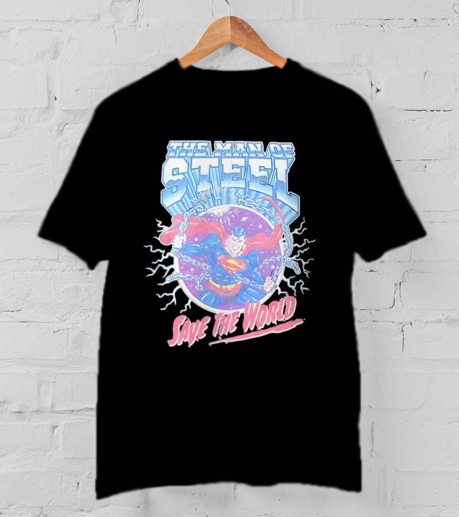 The Man Of Steel Save The World Lightning Superhero Iconic T-Shirt