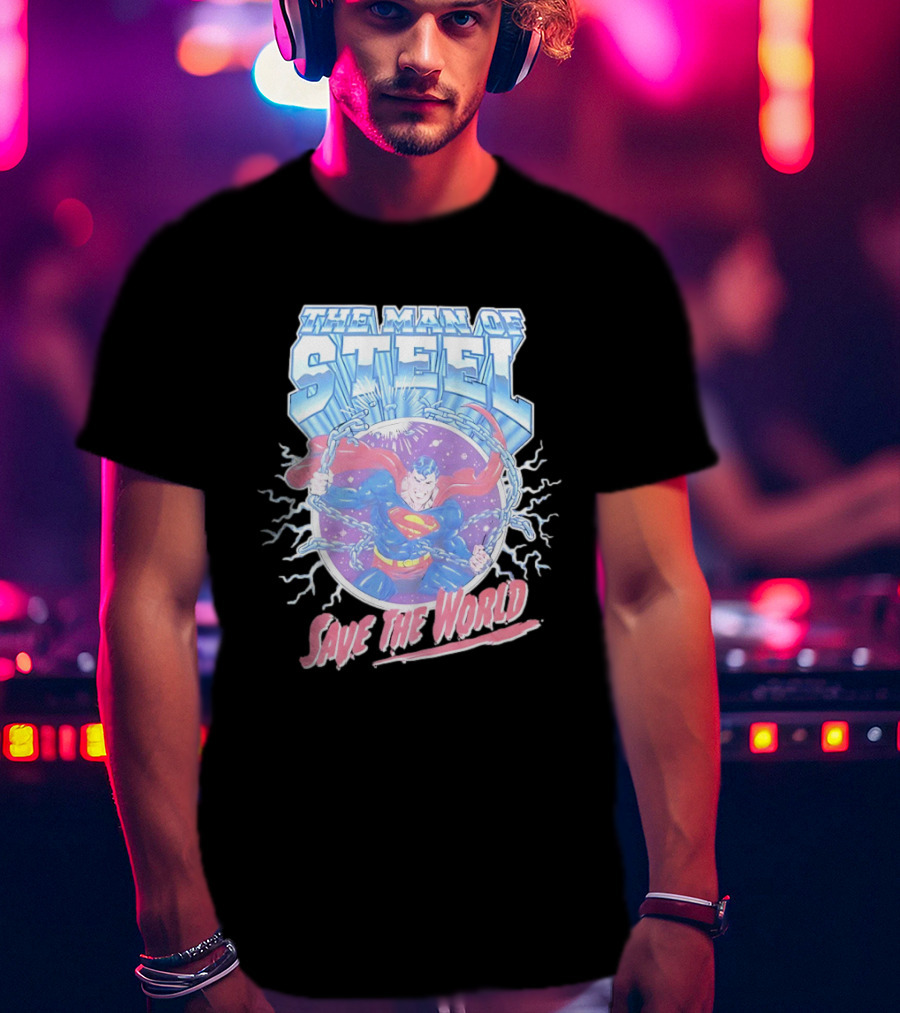 The Man Of Steel Save The World Lightning Superhero Iconic T-Shirt