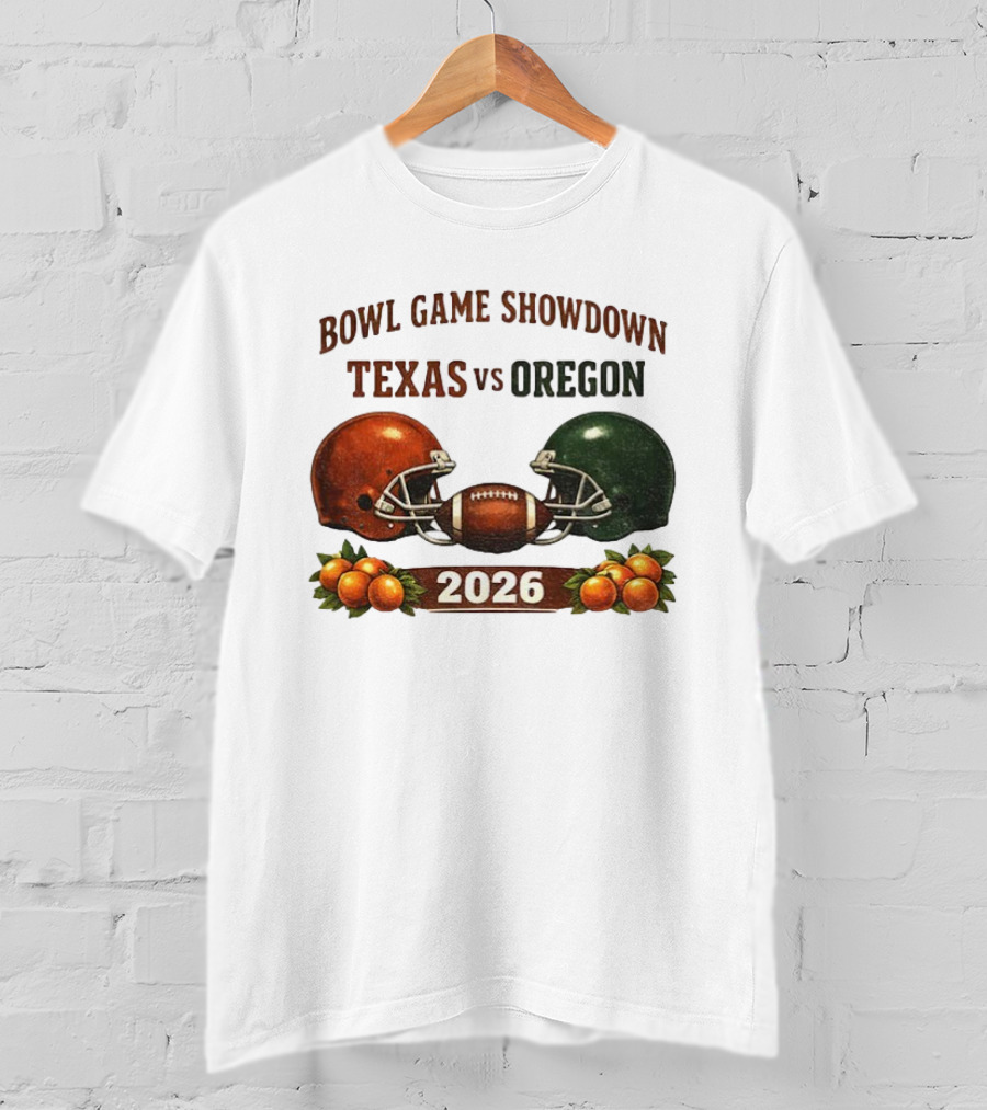 Texas Vs Oregon 2026 Bowl Game Showdown Football Helmet Clash T-Shirt