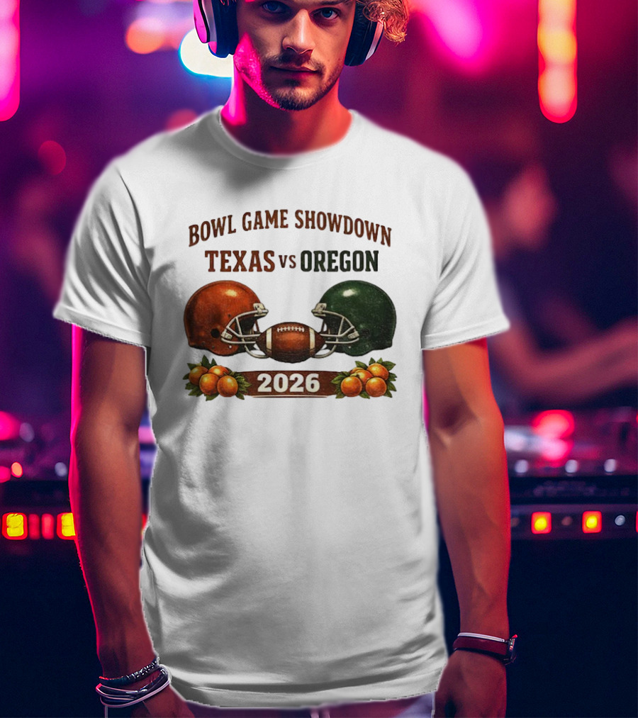Texas Vs Oregon 2026 Bowl Game Showdown Football Helmet Clash T-Shirt