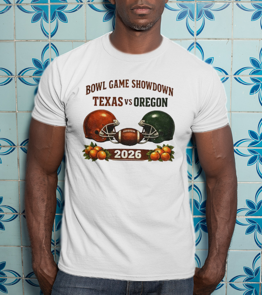 Texas Vs Oregon 2026 Bowl Game Showdown Football Helmet Clash T-Shirt