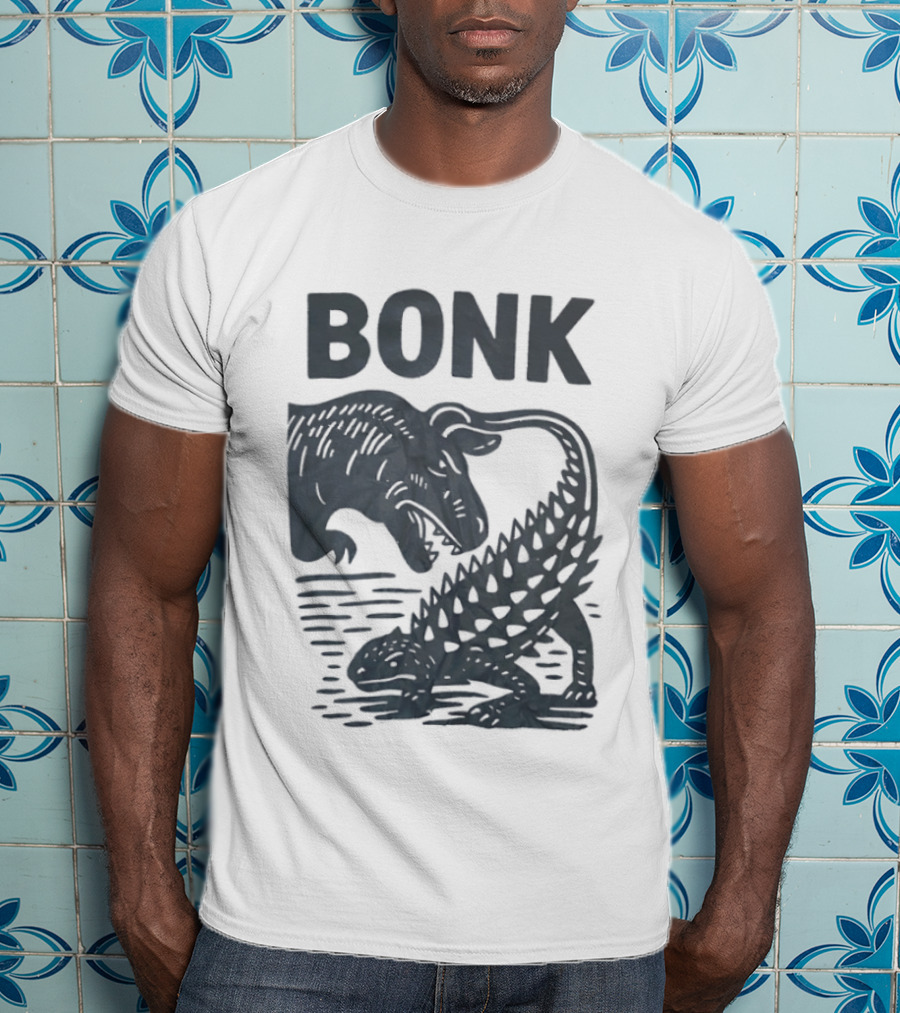 Late Cretaceous Dinosaur Bonk Scene With Spinosaurus And Ankylosaurus T-Shirt
