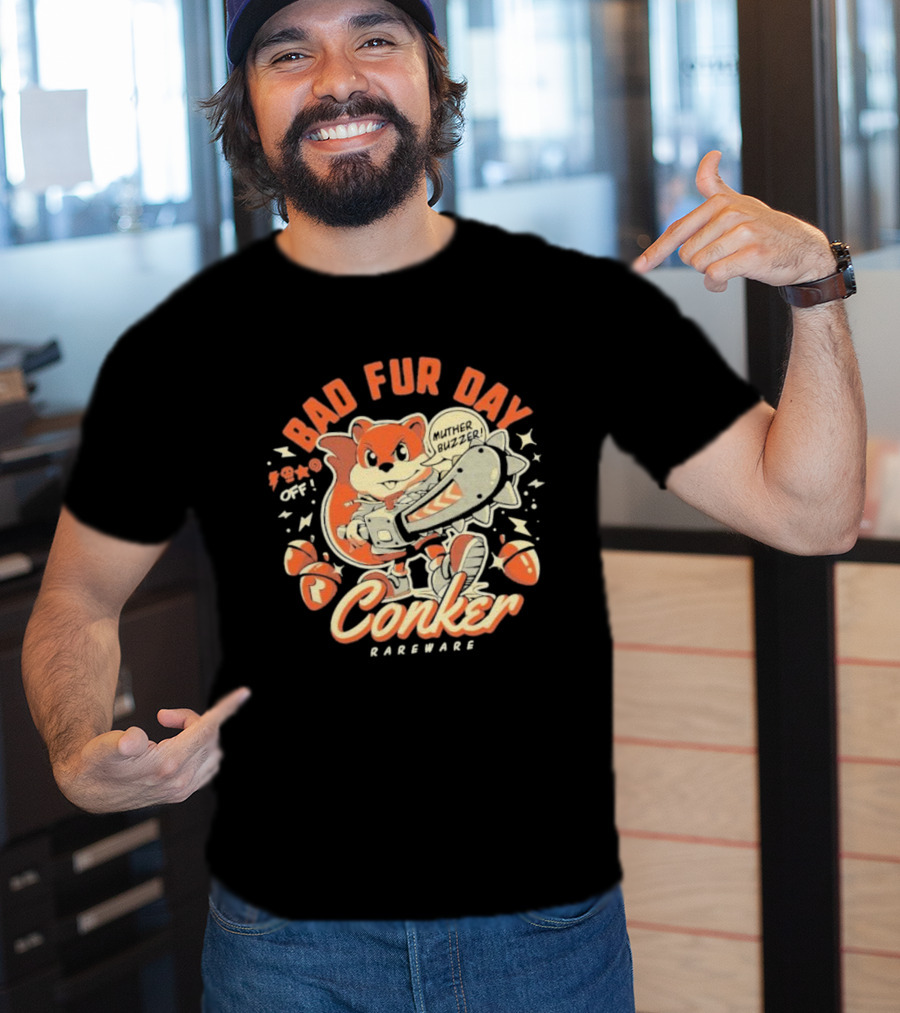 Conker Bad Fur Day Rareware Muther Buzzer Chainsaw Squirrel T-Shirt