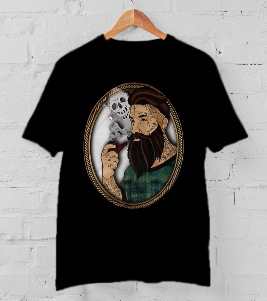 Old School Tattooed Man Smoking Pipe Retro Cartoon Image T-Shirt