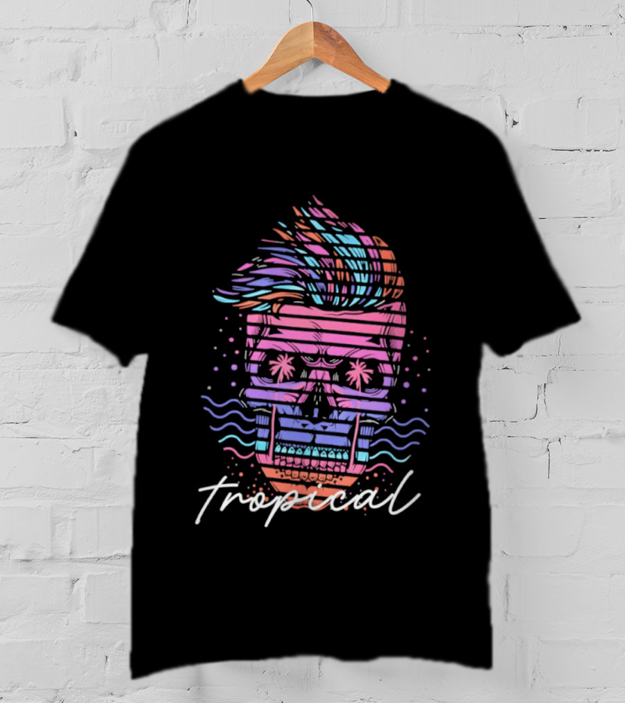 Tropical Skull Vibrant Retro Waves T-Shirt