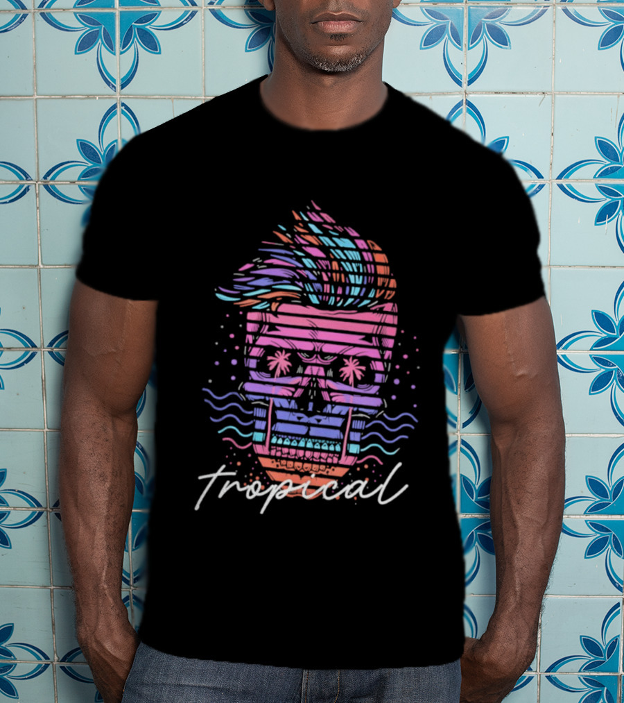 Tropical Skull Vibrant Retro Waves T-Shirt