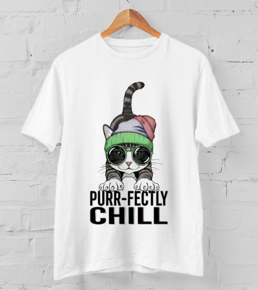Purr Fectly Chill Cat With Beanie And Sunglasses T-Shirt