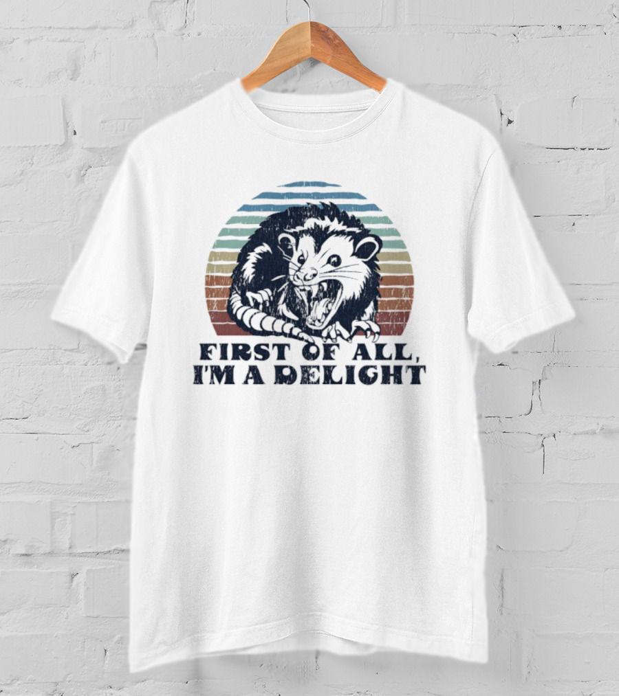 Grumpy Possum First Of All I'm A Delight Retro Vintage Style Stripes T-Shirt