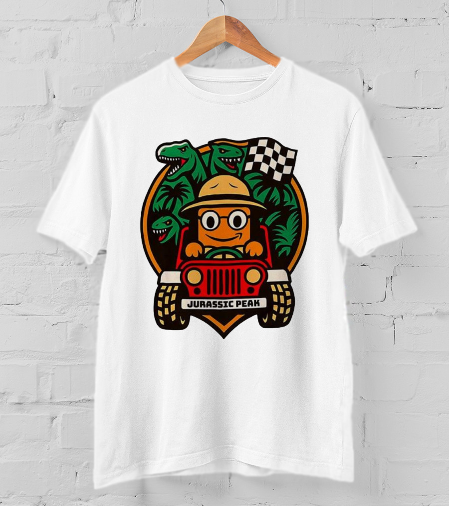 Jurassic Peak Safari Adventure Cartoon Dinosaurs Driving Explorer T-Shirt