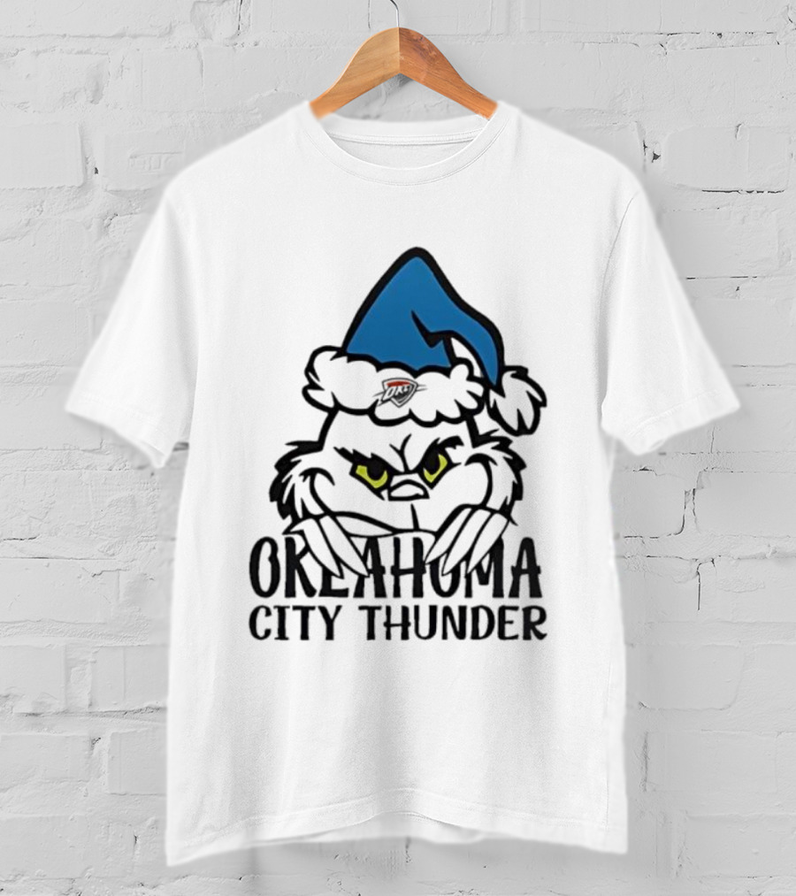 Okahoma City Thunder Grinch Holiday Santa Hat Christmas T-Shirt
