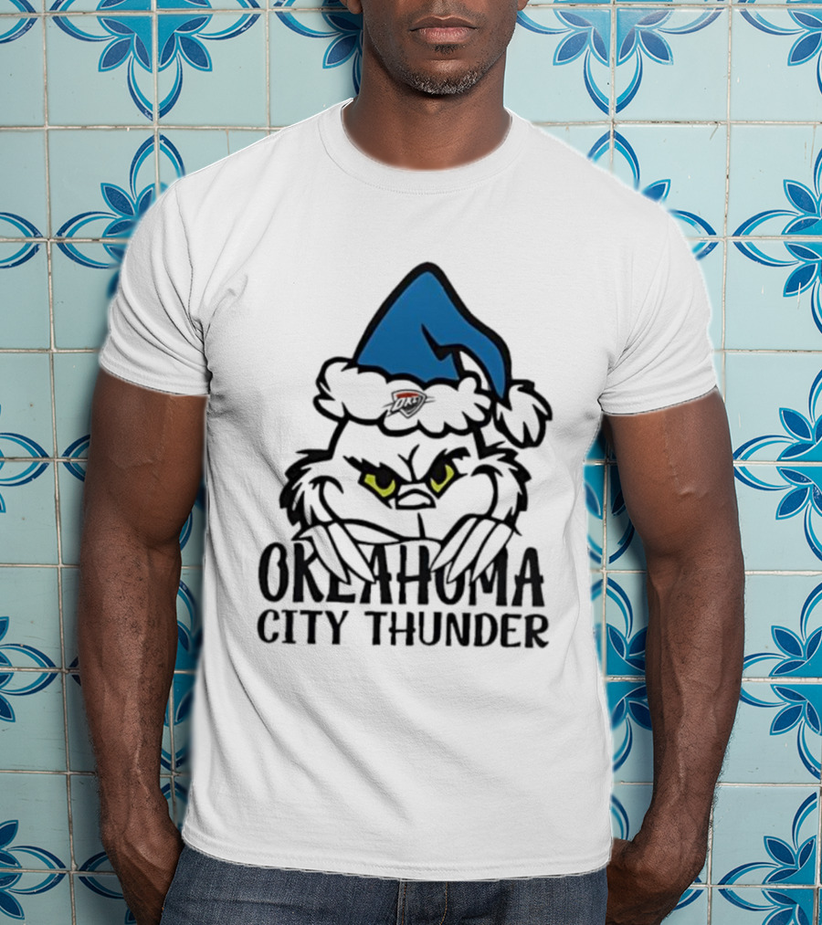 Okahoma City Thunder Grinch Holiday Santa Hat Christmas T-Shirt