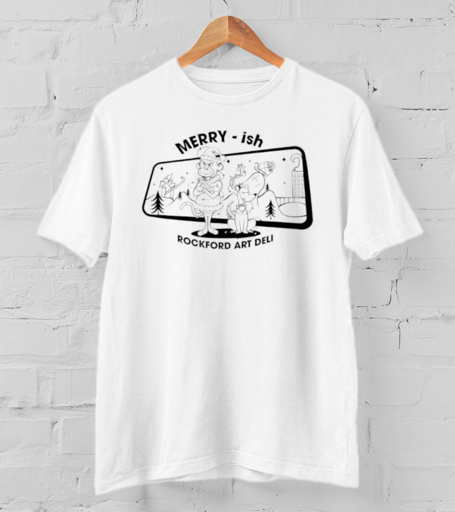Merry Ish Holiday Rockford Art Deli Monkey Dog T-Shirt