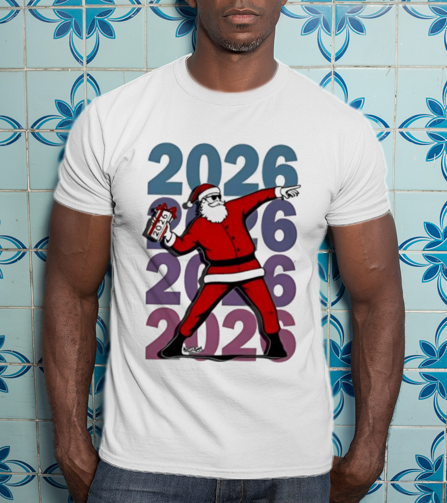 Dancing Santa 2026 Countdown Bold Repeat T-Shirt