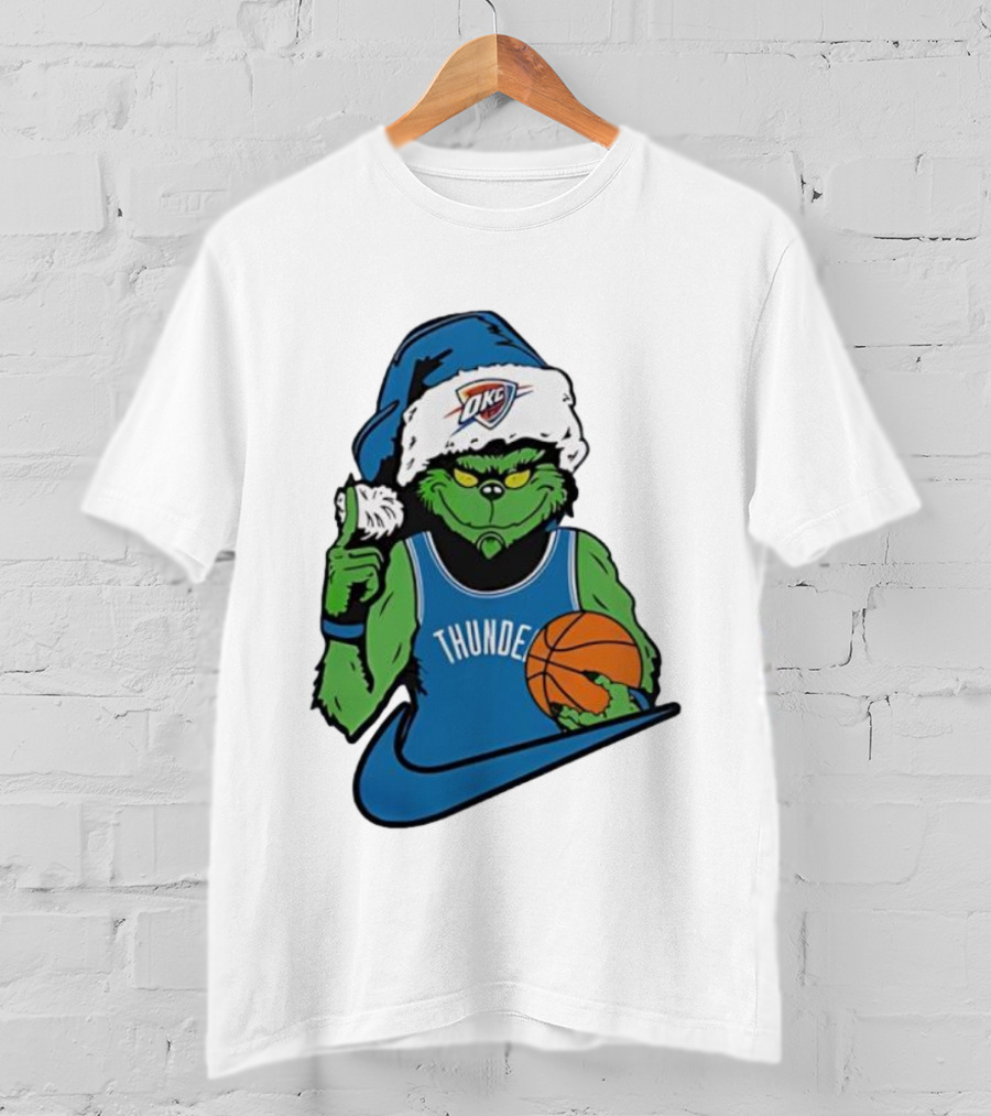 OKC Thunder Grinch Santa Hat Basketball Nike T-Shirt