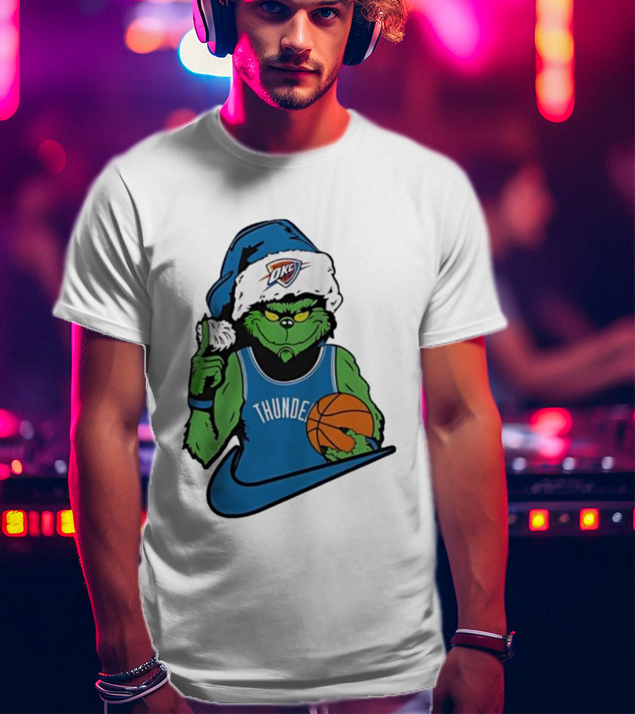 OKC Thunder Grinch Santa Hat Basketball Nike T-Shirt