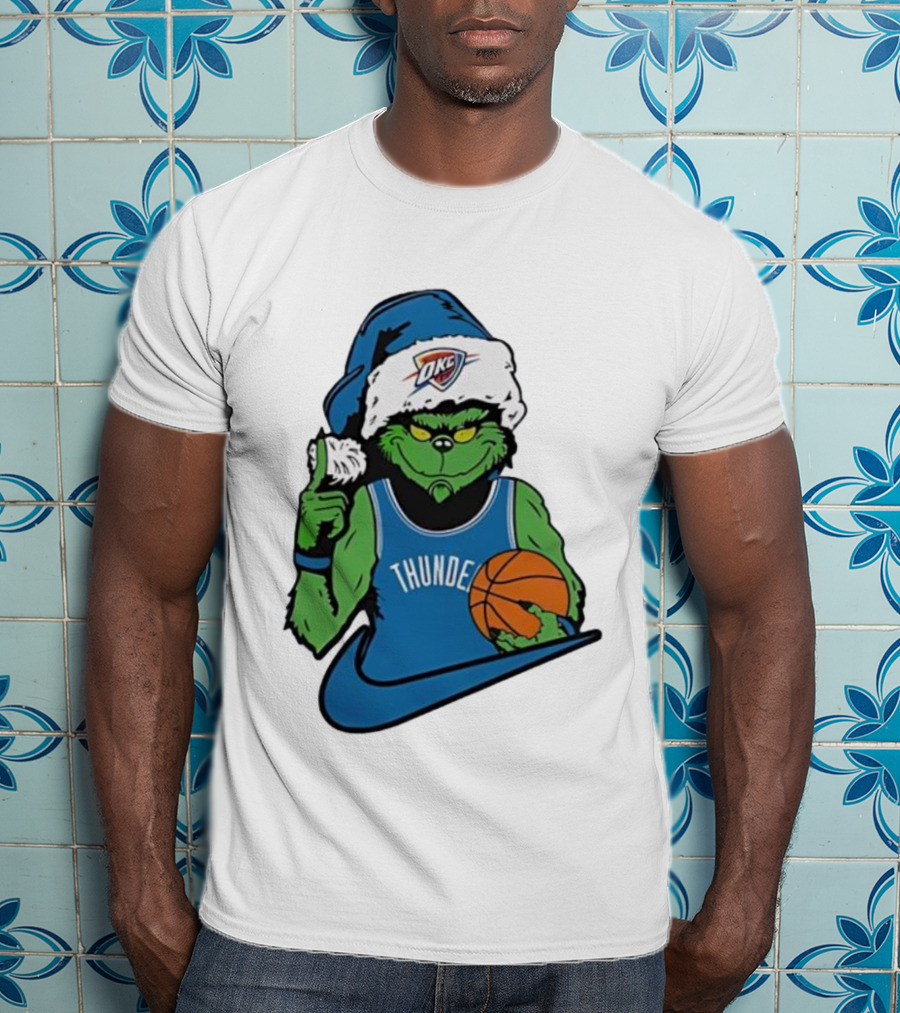 OKC Thunder Grinch Santa Hat Basketball Nike T-Shirt