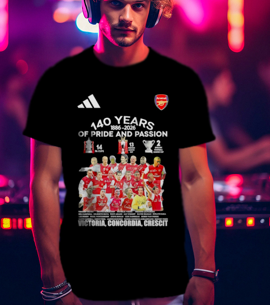 Arsenal FC 140 Years Pride Passion 1886 2026 Victoria Concordia Crescit T-Shirt