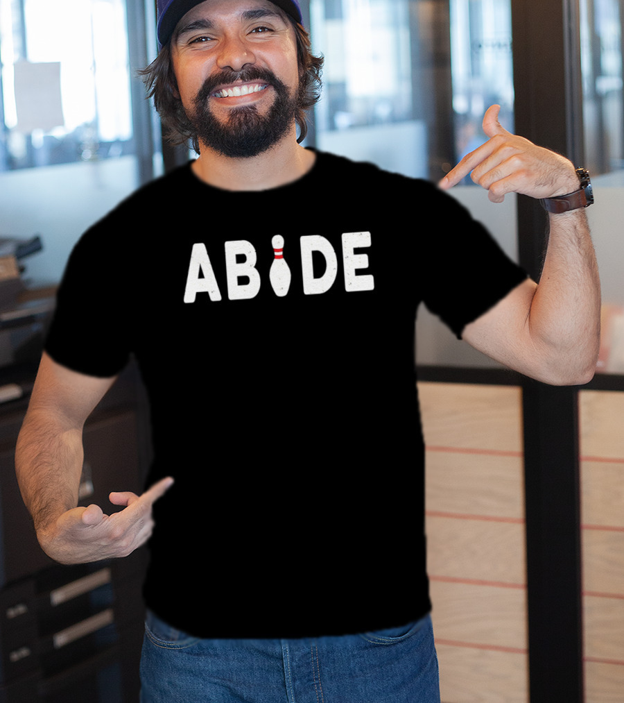 Bowling Abide Pin Icon Block Letters Fun T-Shirt
