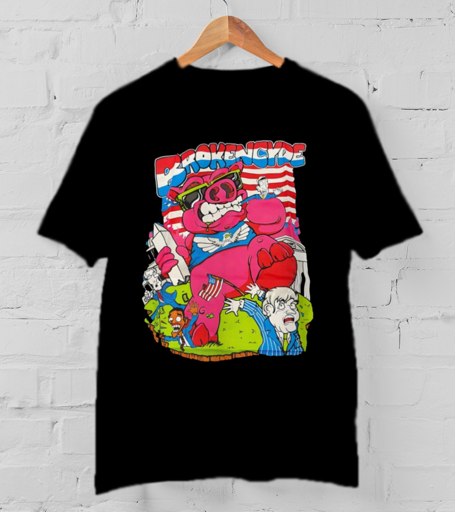 Brokencyde Pig Pink Cartoon Patriotic Characters Washington Monument T-Shirt