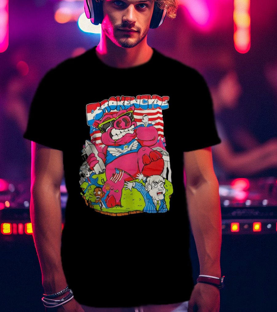 Brokencyde Pig Pink Cartoon Patriotic Characters Washington Monument T-Shirt