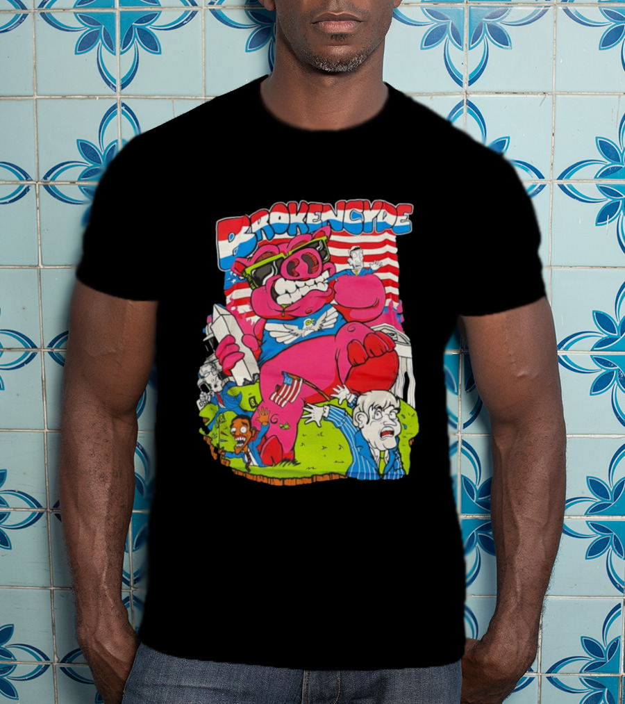 Brokencyde Pig Pink Cartoon Patriotic Characters Washington Monument T-Shirt