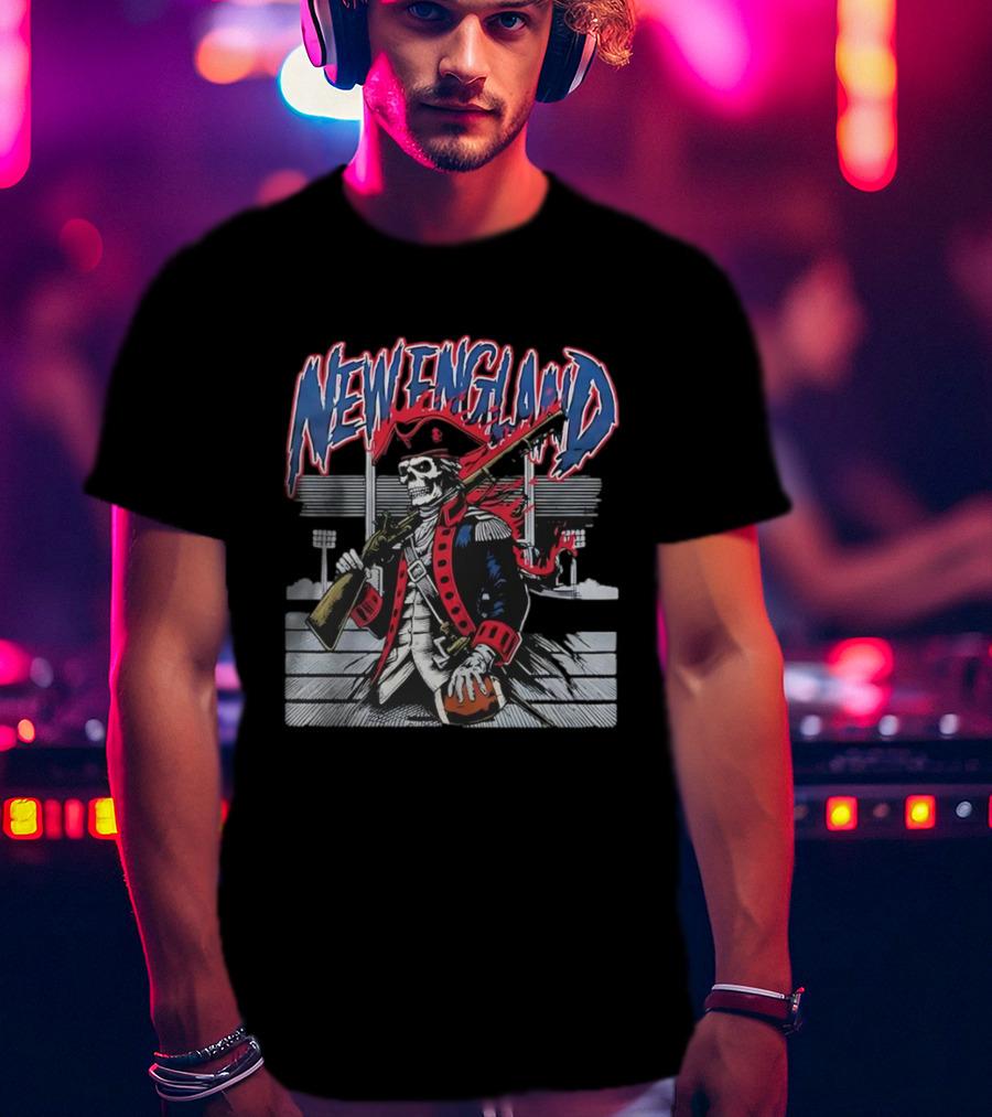New England Patriots Skeleton With Musket And Football T-Shirt