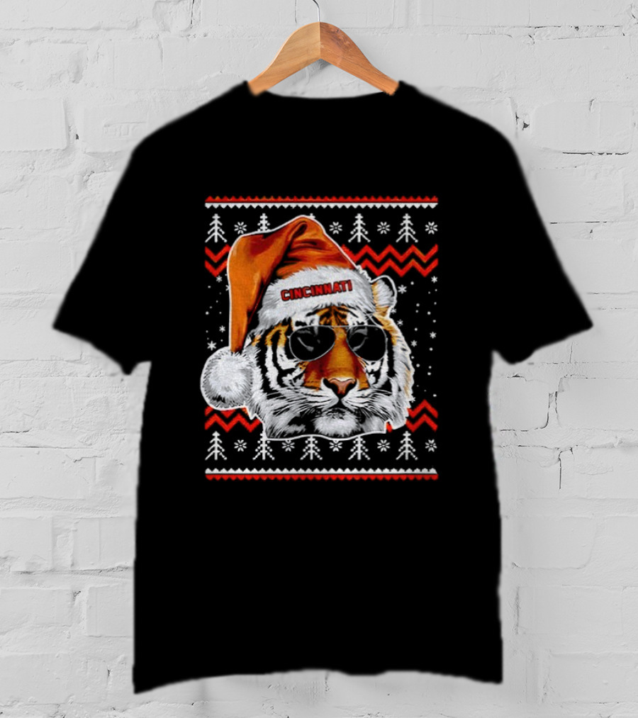 Cincinnati Santa Hat Tiger Ugly Christmas Vintage Football T-Shirt