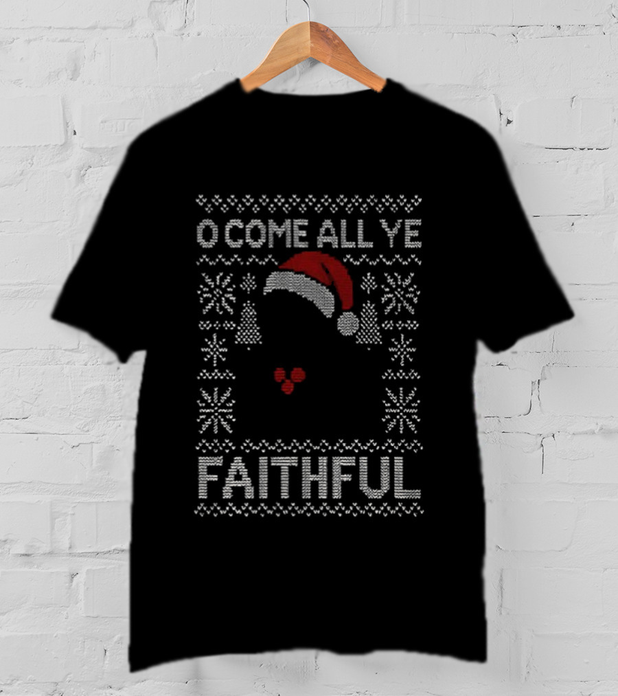 O Come All Ye Faithful Christmas Jumper Santa Hat Snowflakes T-Shirt