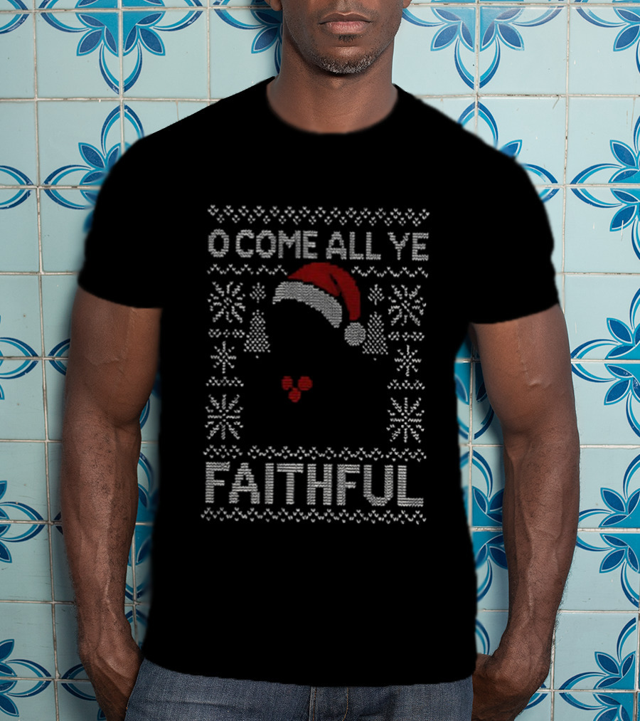 O Come All Ye Faithful Christmas Jumper Santa Hat Snowflakes T-Shirt