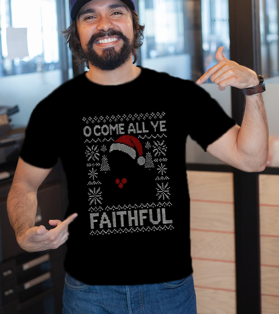 O Come All Ye Faithful Christmas Jumper Santa Hat Snowflakes T-Shirt