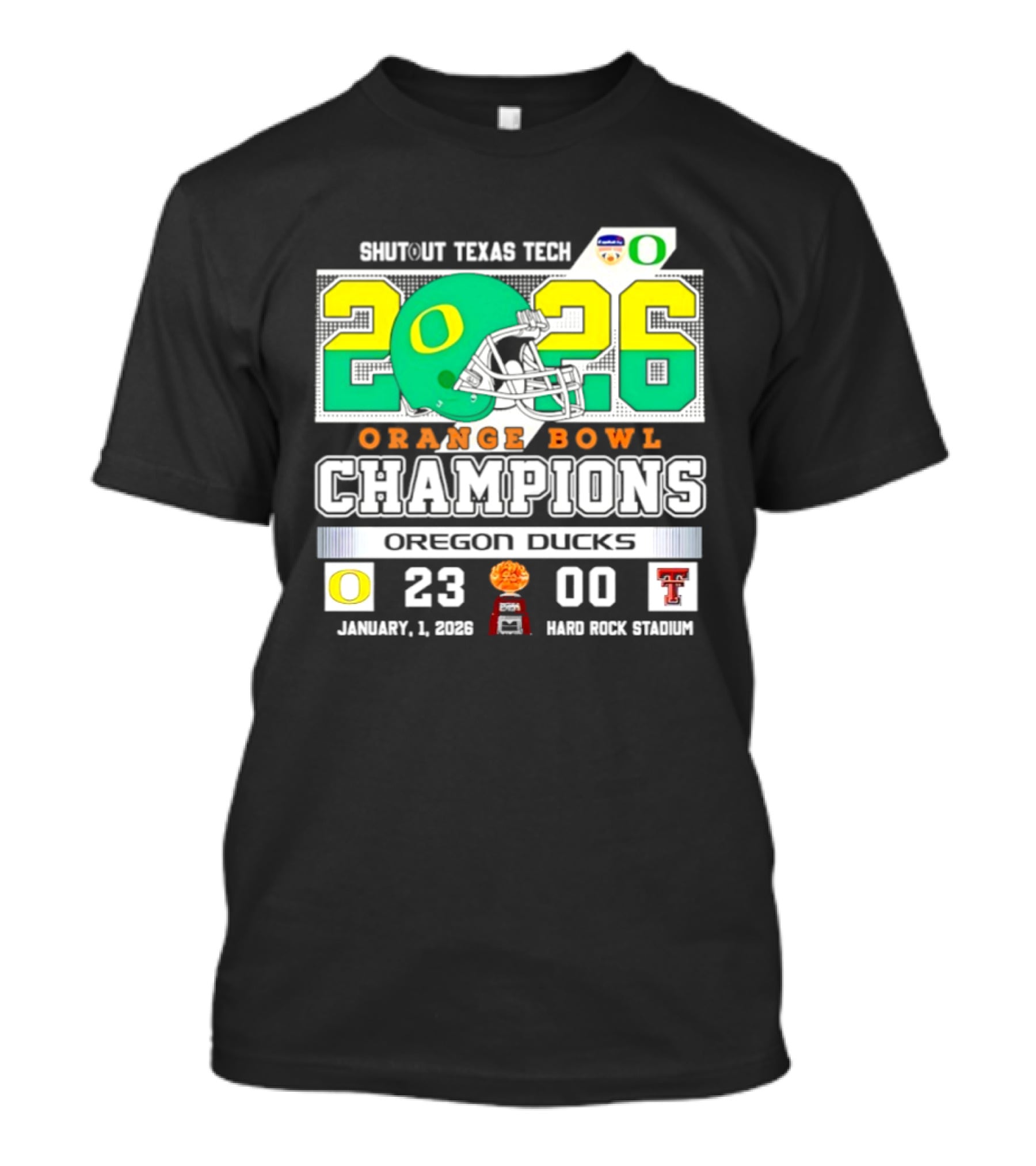 Oregon Ducks 2026 Orange Bowl Champions Shutout Texas Tech 23 0 T-Shirt