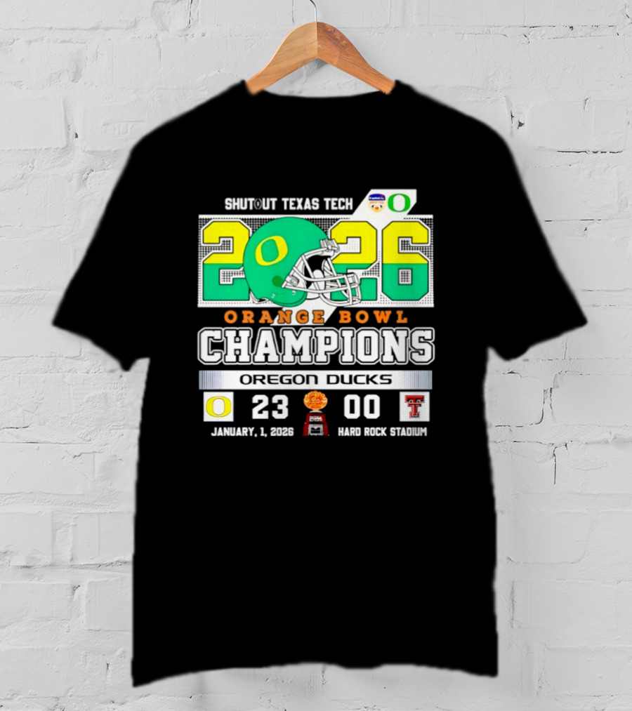 Oregon Ducks 2026 Orange Bowl Champions Shutout Texas Tech 23 0 T-Shirt