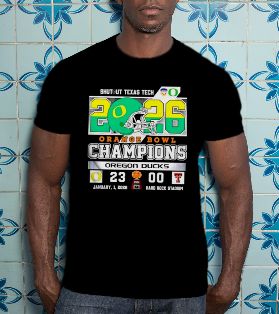 Oregon Ducks 2026 Orange Bowl Champions Shutout Texas Tech 23 0 T-Shirt