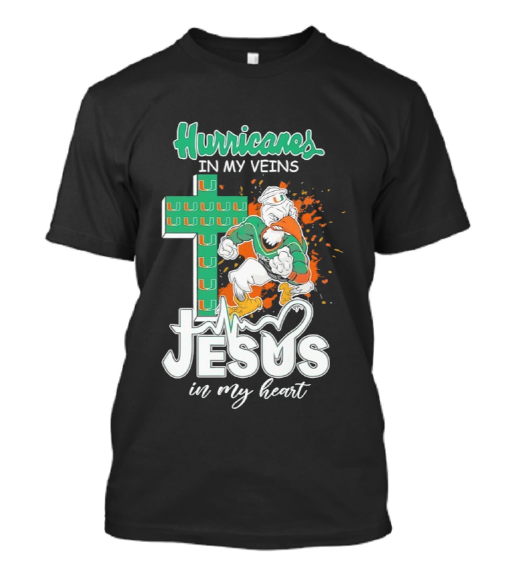 Hurricanes In My Veins Jesus In My Heart Cross Shape Miami Ibis T-Shirt