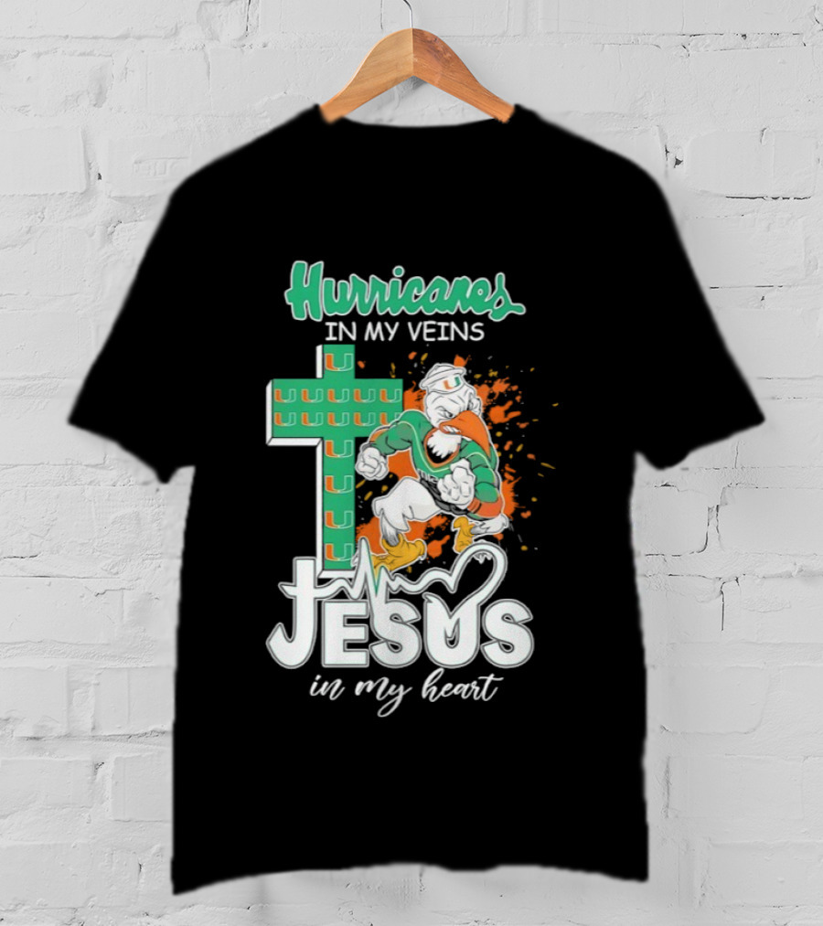 Hurricanes In My Veins Jesus In My Heart Cross Shape Miami Ibis T-Shirt