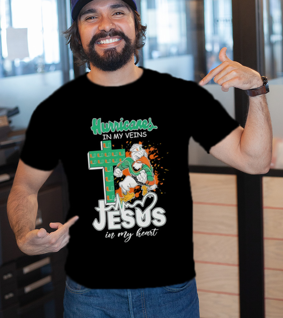 Hurricanes In My Veins Jesus In My Heart Cross Shape Miami Ibis T-Shirt
