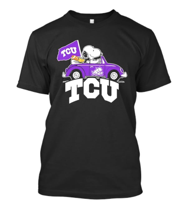 Snoopy Woodstock Driving Purple Car TCU Horned Frogs Flag T-Shirt